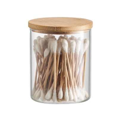 Porta Cotonetes Acrilico Com Tampa de Bambu