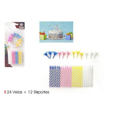 24 Velas de Aniversário   12 Suportes