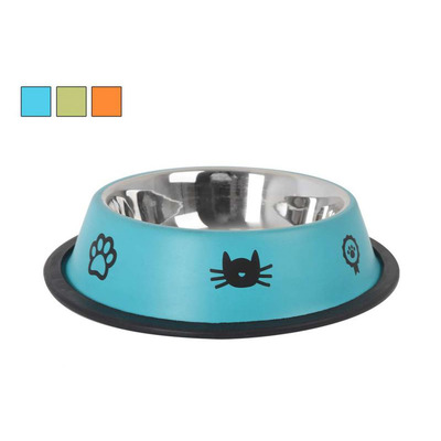 Comedouro Aço Antiderrapante Redondo Grande Colors D26xa6 Cm